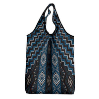 New Zealand Aotearoa Grocery Bag Blue Poutama With Taniko Pattern LT05 - Polynesian Pride