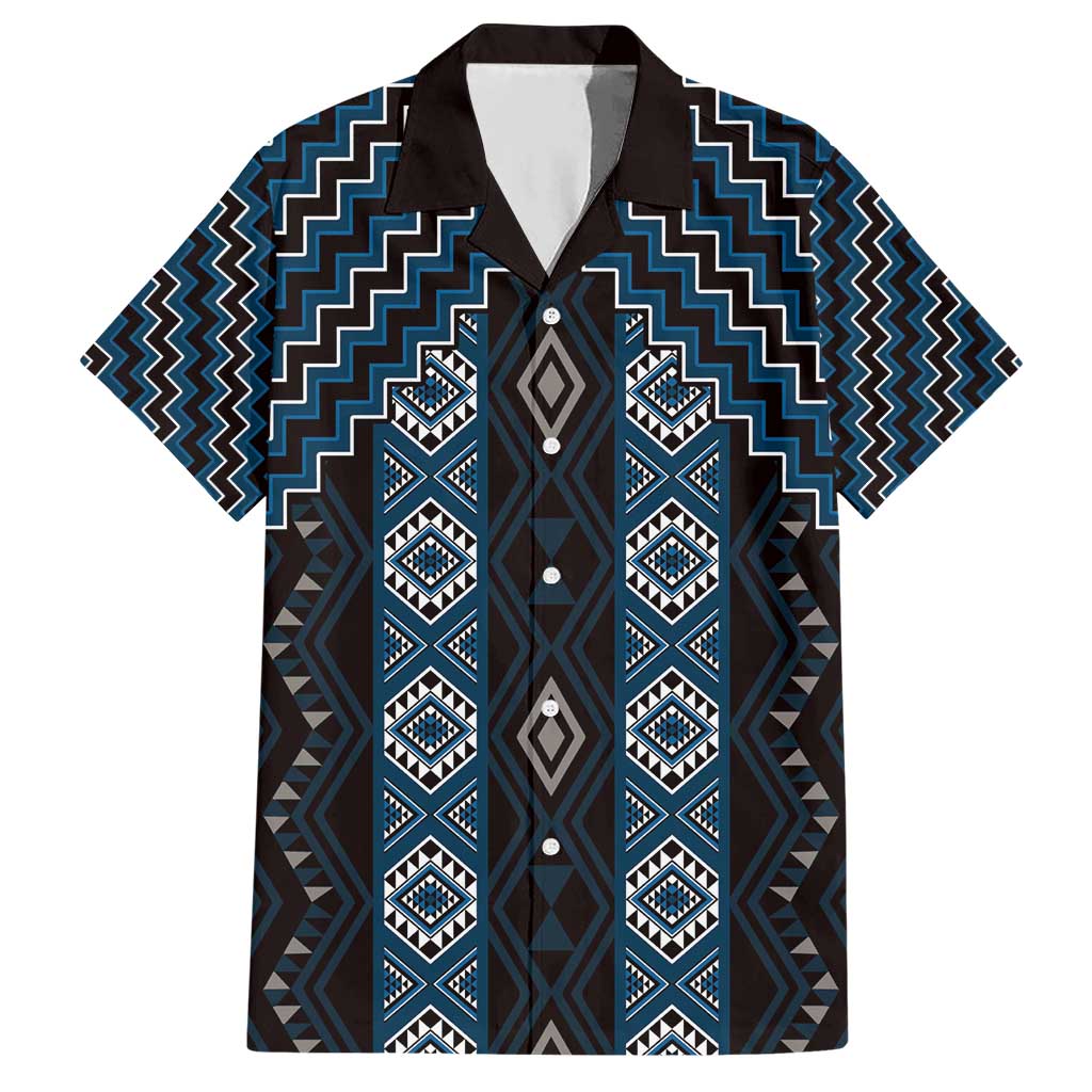 New Zealand Aotearoa Hawaiian Shirt Blue Poutama With Taniko Pattern LT05 Blue - Polynesian Pride