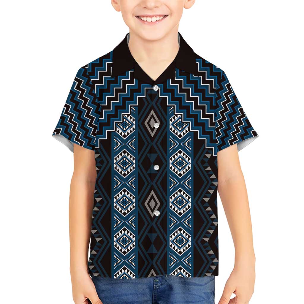 New Zealand Aotearoa Kid Hawaiian Shirt Blue Poutama With Taniko Pattern LT05