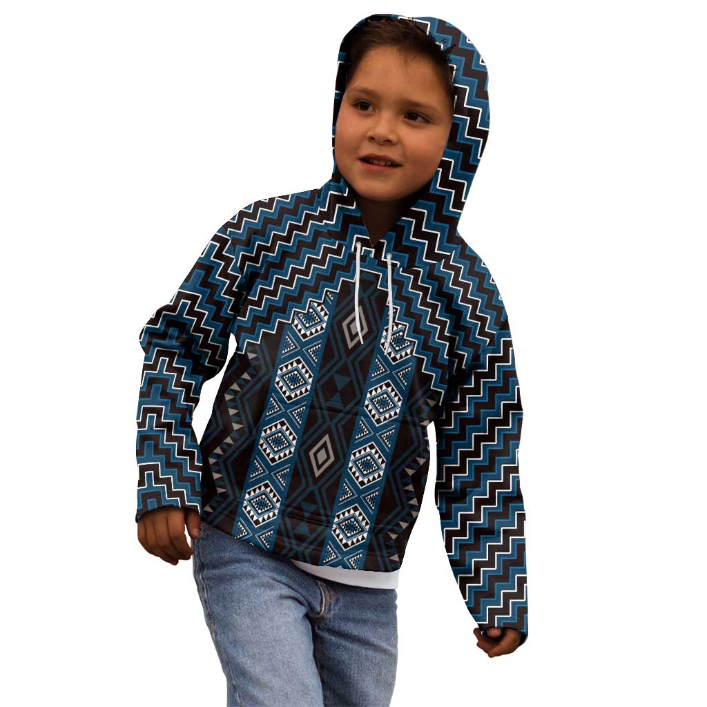 New Zealand Aotearoa Kid Hoodie Blue Poutama With Taniko Pattern LT05