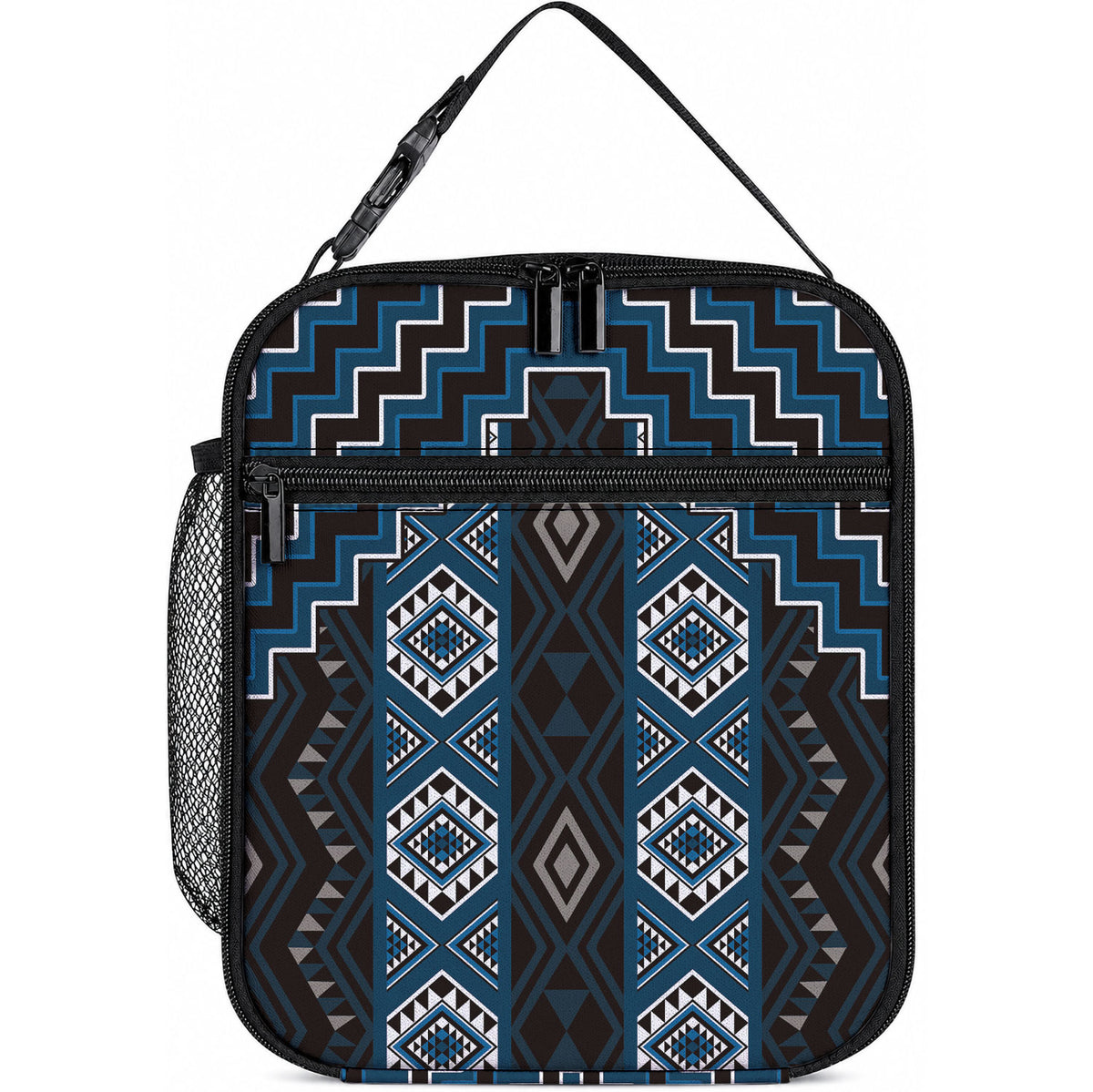 New Zealand Aotearoa Lunch Bag Blue Poutama With Taniko Pattern LT05 10.2 × 8.3 × 4.3 inch Blue - Polynesian Pride