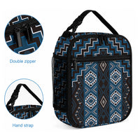 New Zealand Aotearoa Lunch Bag Blue Poutama With Taniko Pattern LT05 - Polynesian Pride