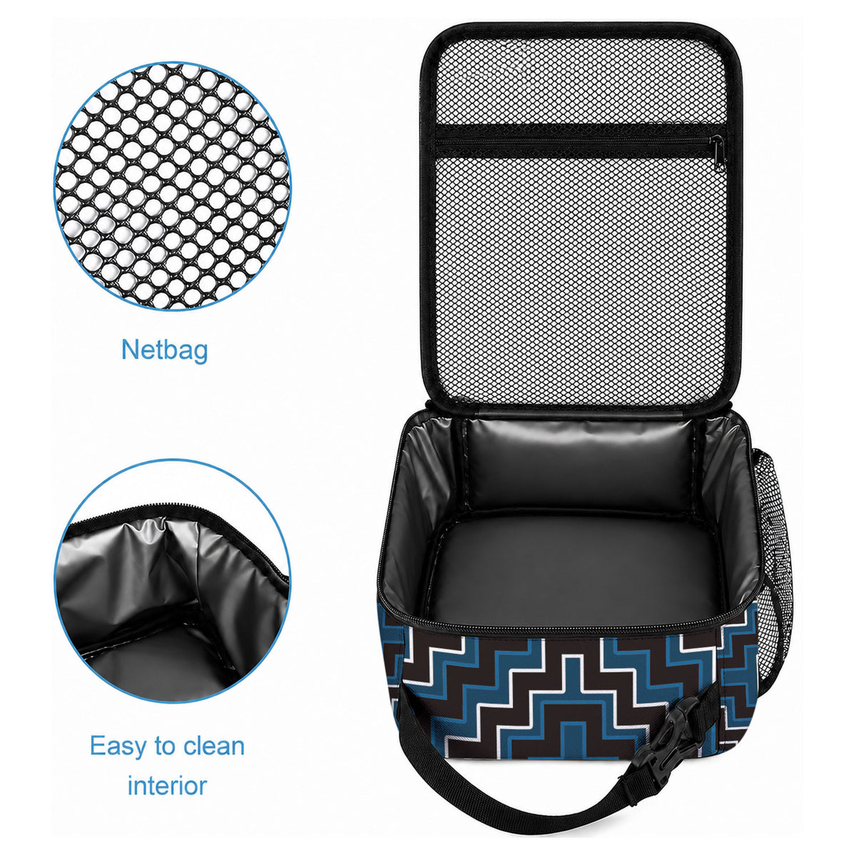 New Zealand Aotearoa Lunch Bag Blue Poutama With Taniko Pattern LT05 - Polynesian Pride