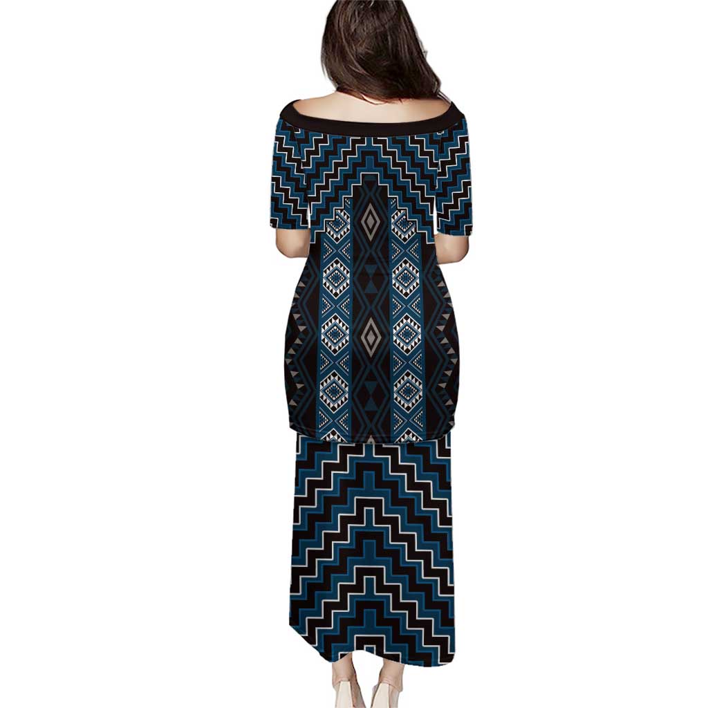 New Zealand Aotearoa Puletasi Blue Poutama With Taniko Pattern LT05 - Polynesian Pride