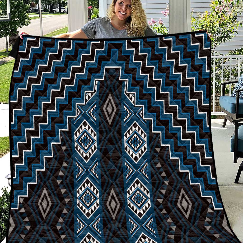 New Zealand Aotearoa Quilt Blue Poutama With Taniko Pattern LT05