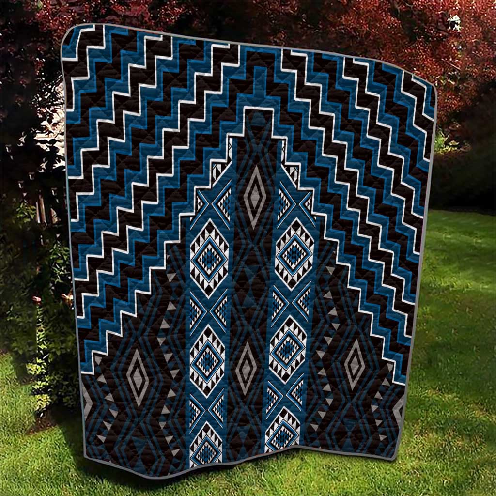New Zealand Aotearoa Quilt Blue Poutama With Taniko Pattern LT05