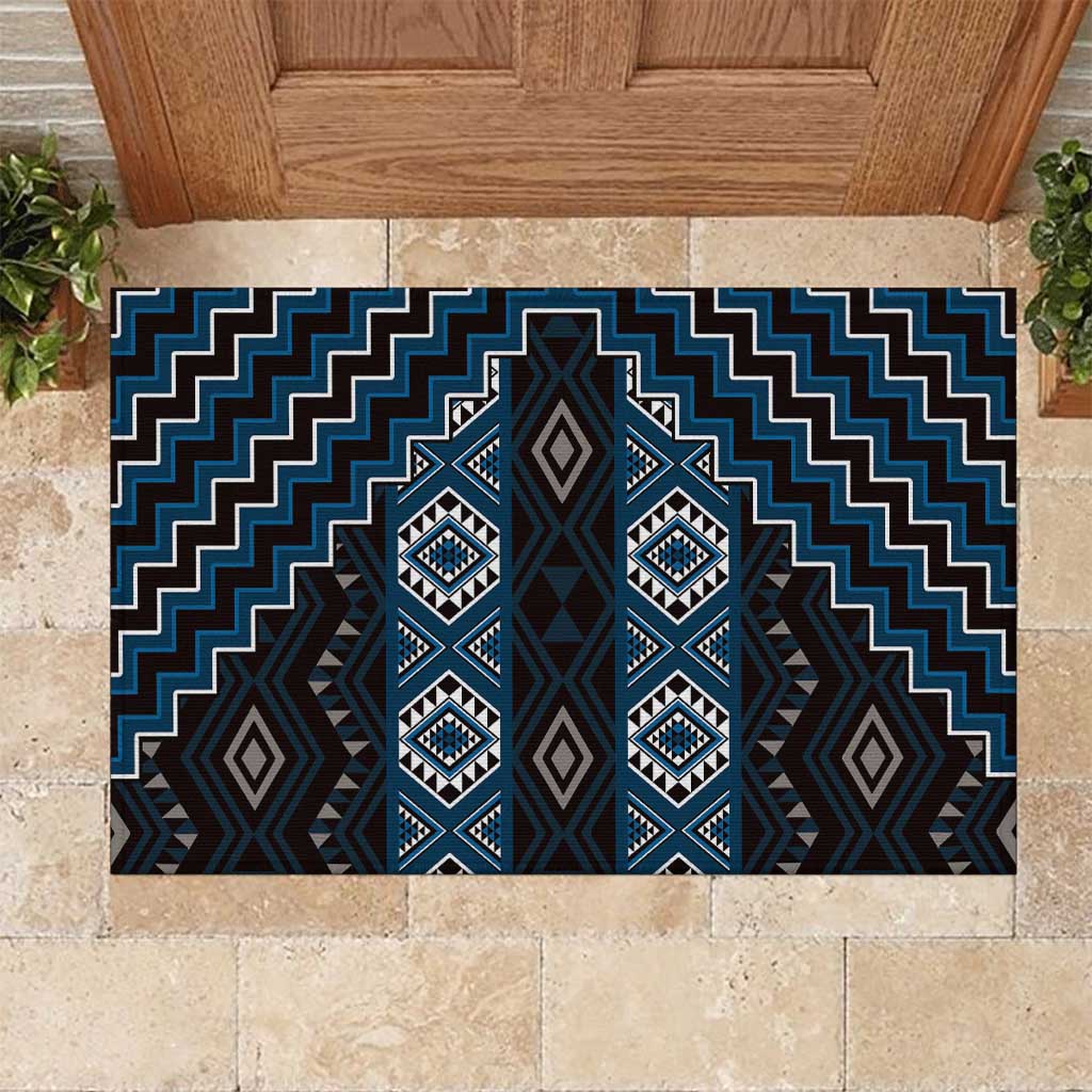 New Zealand Aotearoa Rubber Doormat Blue Poutama With Taniko Pattern LT05