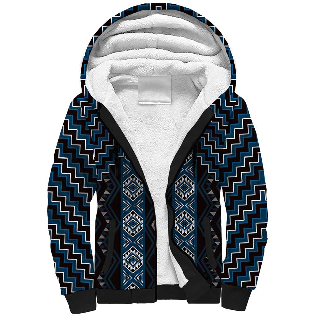 New Zealand Aotearoa Sherpa Hoodie Blue Poutama With Taniko Pattern LT05 Unisex Blue - Polynesian Pride