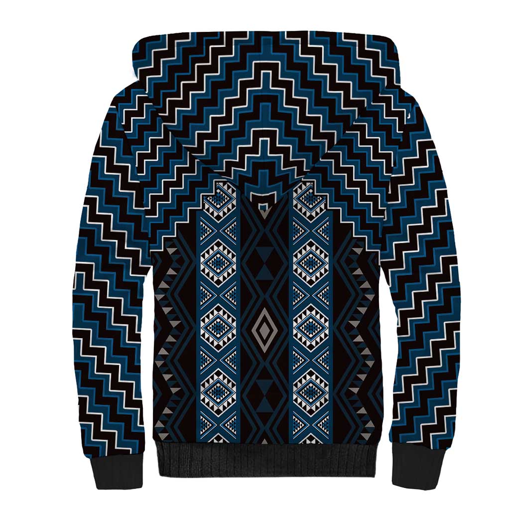 New Zealand Aotearoa Sherpa Hoodie Blue Poutama With Taniko Pattern LT05 - Polynesian Pride