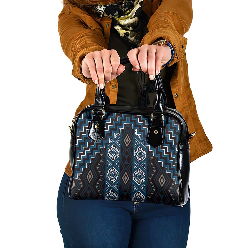 New Zealand Aotearoa Shoulder Handbag Blue Poutama With Taniko Pattern LT05