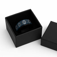 New Zealand Aotearoa Spinner Ring Blue Poutama With Taniko Pattern - Polynesian Pride