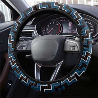 New Zealand Aotearoa Steering Wheel Cover Blue Poutama With Taniko Pattern LT05 - Polynesian Pride