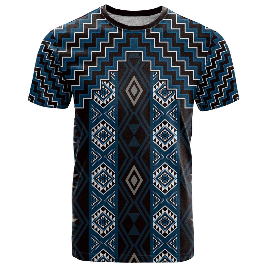 New Zealand Aotearoa T Shirt Blue Poutama With Taniko Pattern LT05 Blue - Polynesian Pride