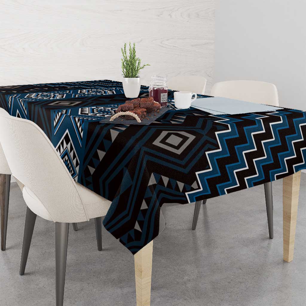 New Zealand Aotearoa Tablecloth Blue Poutama With Taniko Pattern LT05 - Polynesian Pride