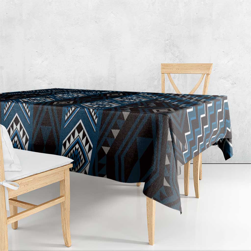 New Zealand Aotearoa Tablecloth Blue Poutama With Taniko Pattern LT05 - Polynesian Pride