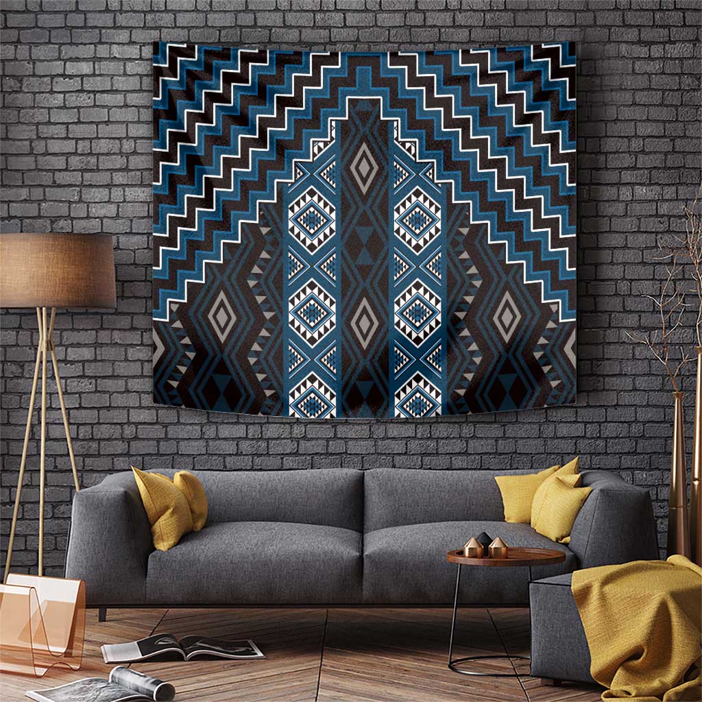 New Zealand Aotearoa Tapestry Blue Poutama With Taniko Pattern LT05