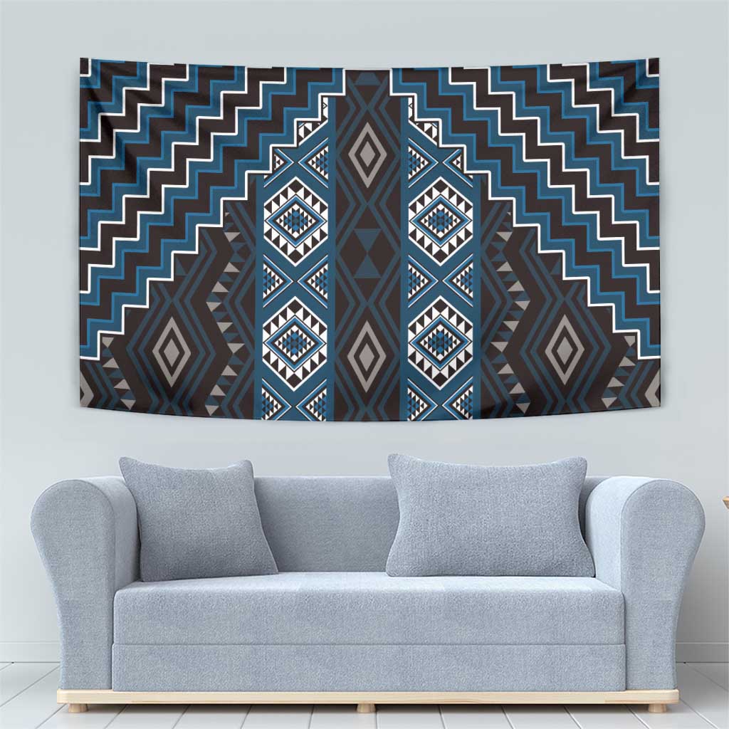 New Zealand Aotearoa Tapestry Blue Poutama With Taniko Pattern LT05