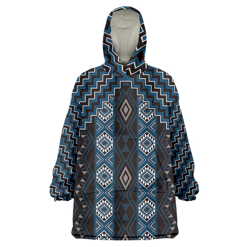 New Zealand Aotearoa Wearable Blanket Hoodie Blue Poutama With Taniko Pattern LT05 One Size Blue - Polynesian Pride