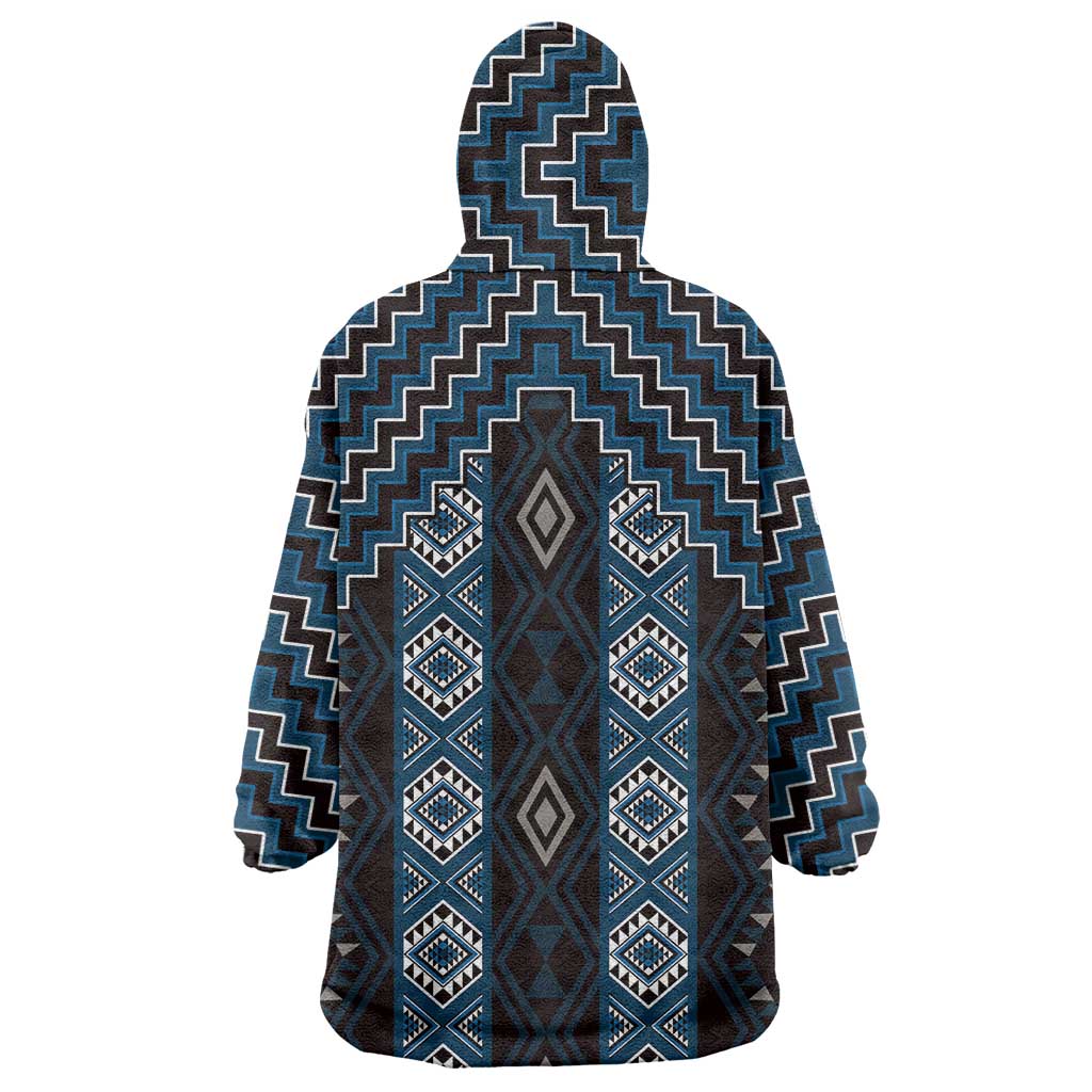New Zealand Aotearoa Wearable Blanket Hoodie Blue Poutama With Taniko Pattern LT05 - Polynesian Pride