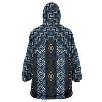 New Zealand Aotearoa Wearable Blanket Hoodie Blue Poutama With Taniko Pattern LT05 - Polynesian Pride