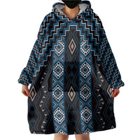New Zealand Aotearoa Wearable Blanket Hoodie Blue Poutama With Taniko Pattern LT05 - Polynesian Pride