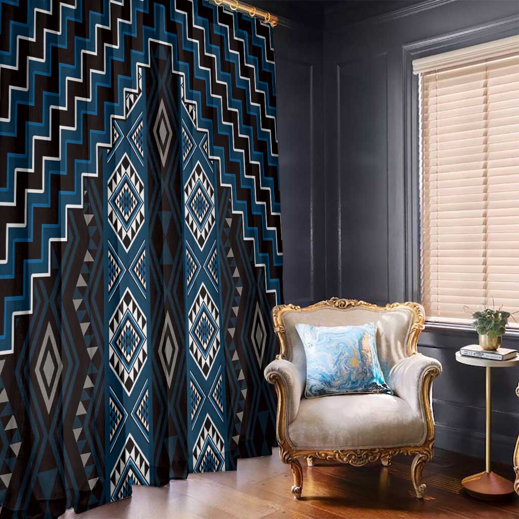 New Zealand Aotearoa Window Curtain Blue Poutama With Taniko Pattern LT05 - Polynesian Pride