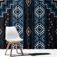 New Zealand Aotearoa Window Curtain Blue Poutama With Taniko Pattern LT05 - Polynesian Pride