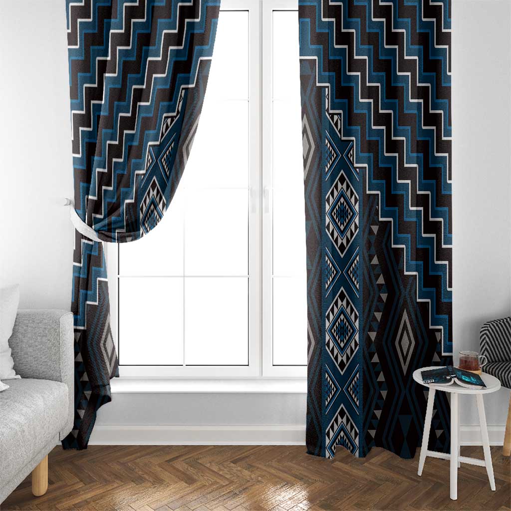New Zealand Aotearoa Window Curtain Blue Poutama With Taniko Pattern LT05 - Polynesian Pride