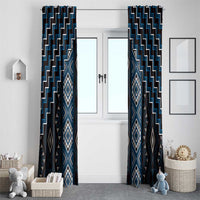 New Zealand Aotearoa Window Curtain Blue Poutama With Taniko Pattern LT05 - Polynesian Pride