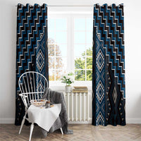 New Zealand Aotearoa Window Curtain Blue Poutama With Taniko Pattern LT05 - Polynesian Pride