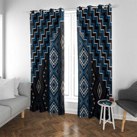 New Zealand Aotearoa Window Curtain Blue Poutama With Taniko Pattern LT05 With Grommets Blue - Polynesian Pride