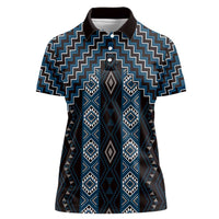 New Zealand Aotearoa Women Polo Shirt Blue Poutama With Taniko Pattern LT05