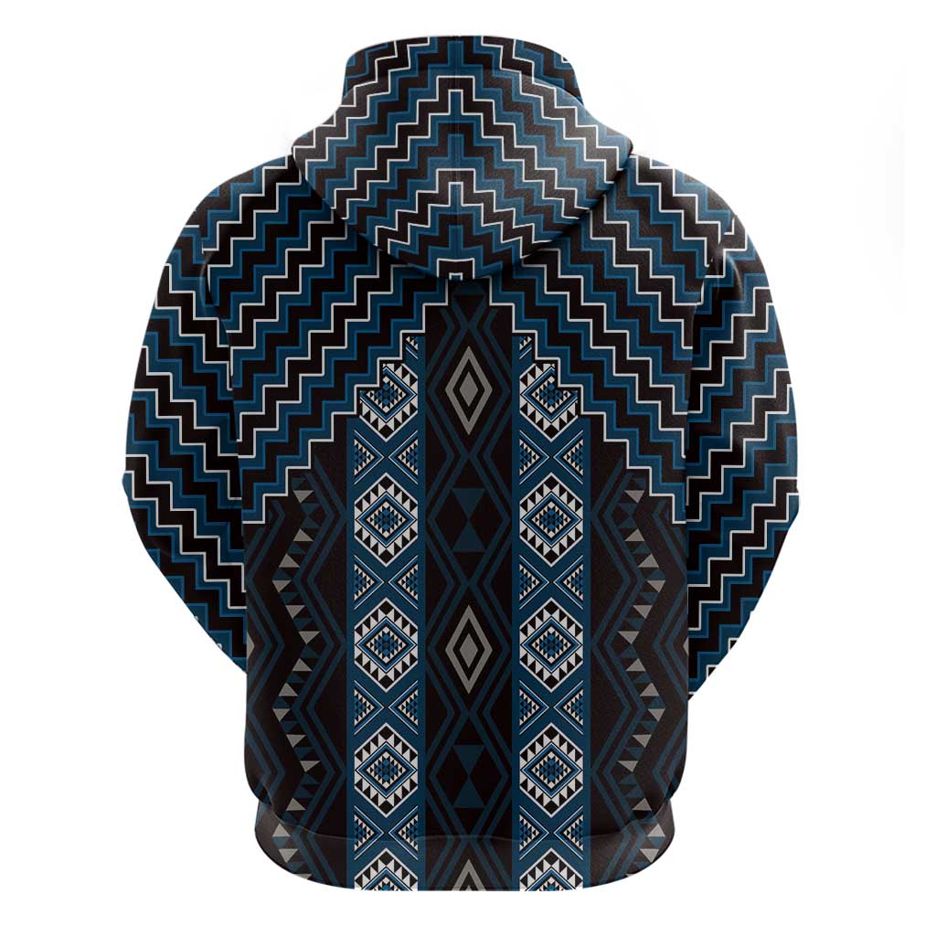 New Zealand Aotearoa Zip Hoodie Blue Poutama With Taniko Pattern LT05