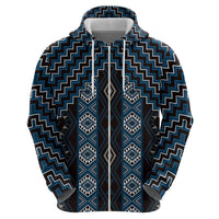 New Zealand Aotearoa Zip Hoodie Blue Poutama With Taniko Pattern LT05
