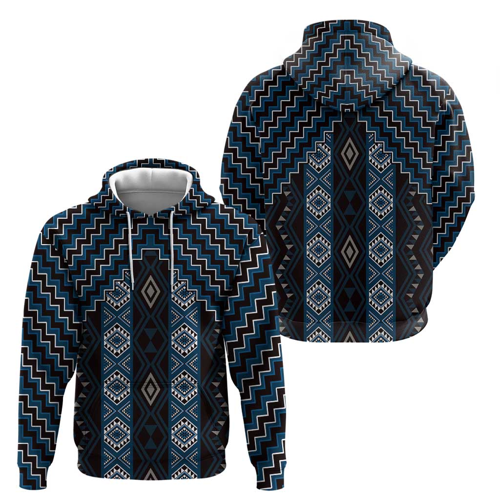 New Zealand Aotearoa Zip Hoodie Blue Poutama With Taniko Pattern LT05