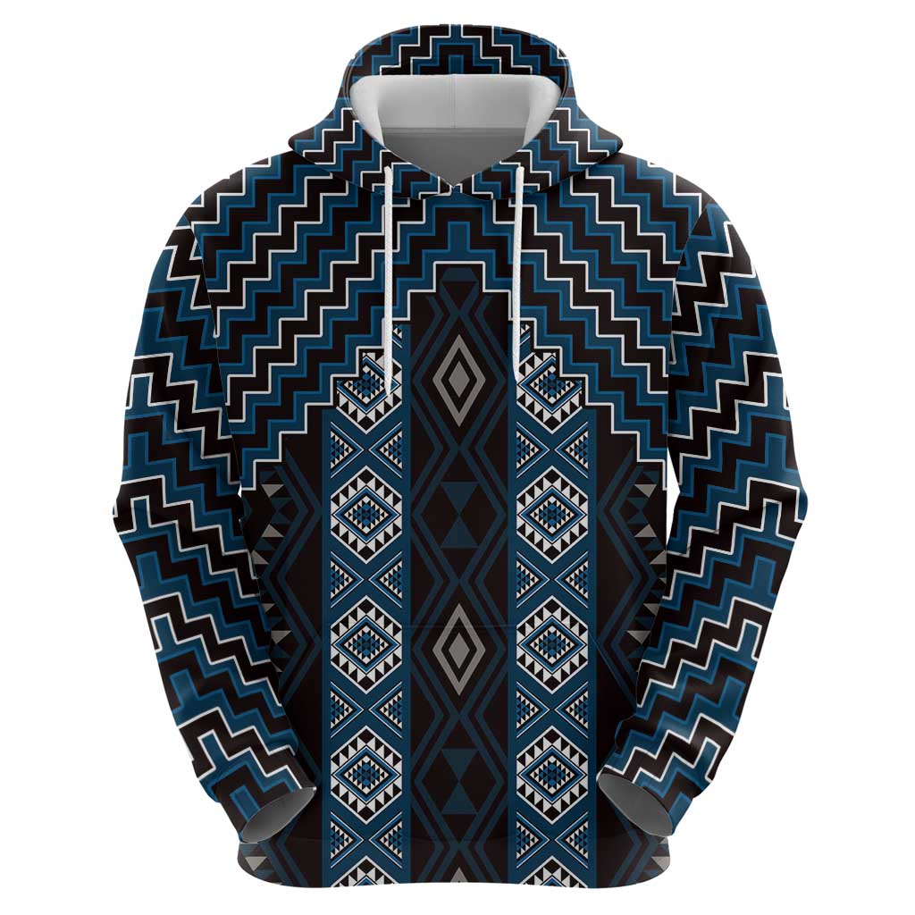 New Zealand Aotearoa Zip Hoodie Blue Poutama With Taniko Pattern LT05