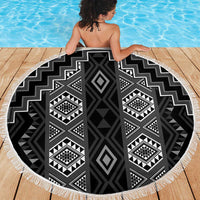 New Zealand Aotearoa Beach Blanket Black Poutama With Taniko Pattern LT05 - Polynesian Pride