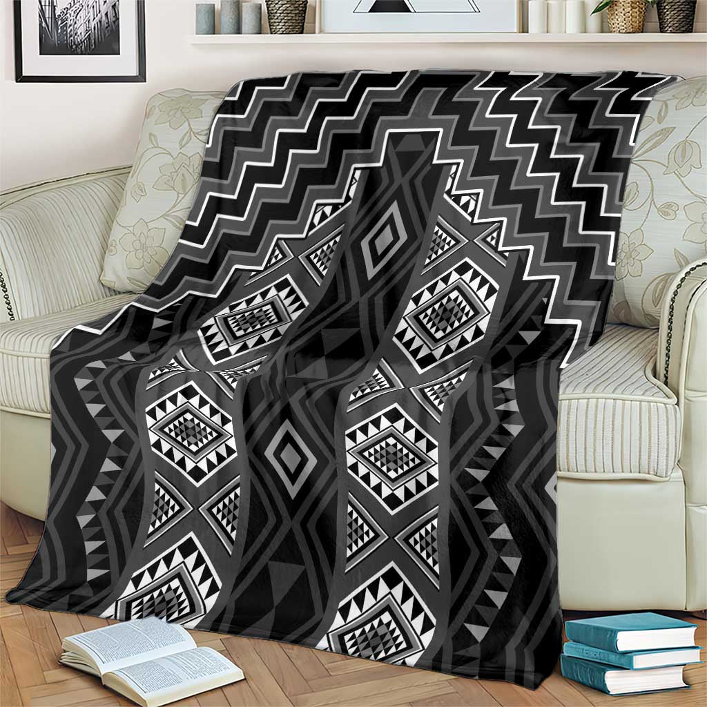 New Zealand Aotearoa Blanket Black Poutama With Taniko Pattern LT05 - Polynesian Pride
