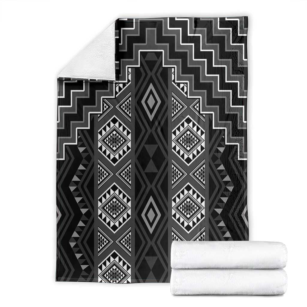 New Zealand Aotearoa Blanket Black Poutama With Taniko Pattern LT05 - Polynesian Pride