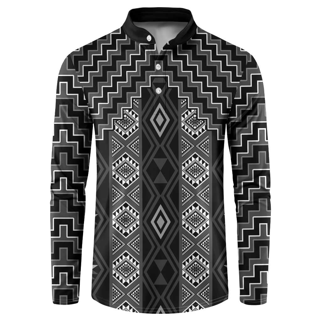 New Zealand Aotearoa Button Sweatshirt Black Poutama With Taniko Pattern LT05