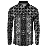 New Zealand Aotearoa Button Sweatshirt Black Poutama With Taniko Pattern LT05
