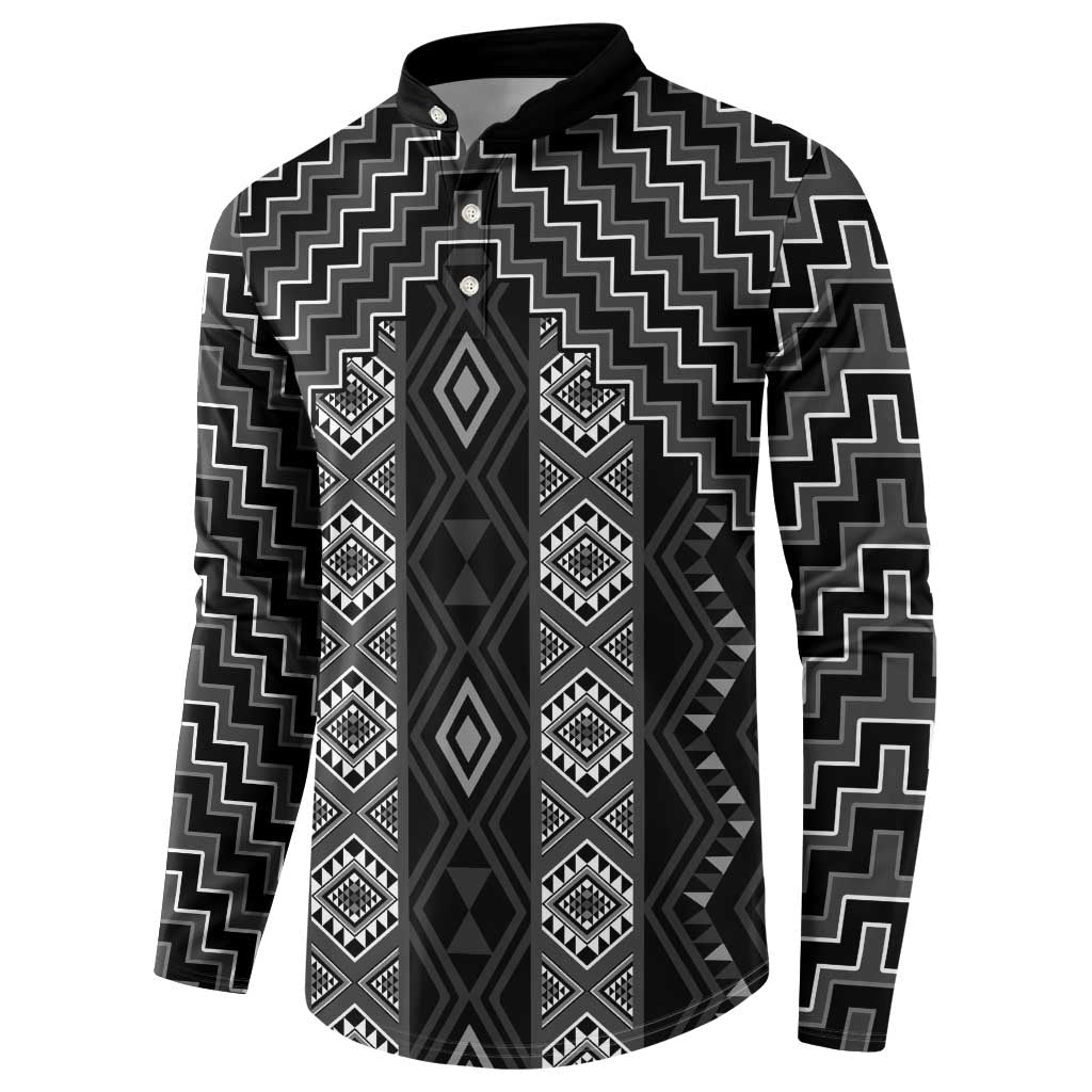 New Zealand Aotearoa Button Sweatshirt Black Poutama With Taniko Pattern LT05