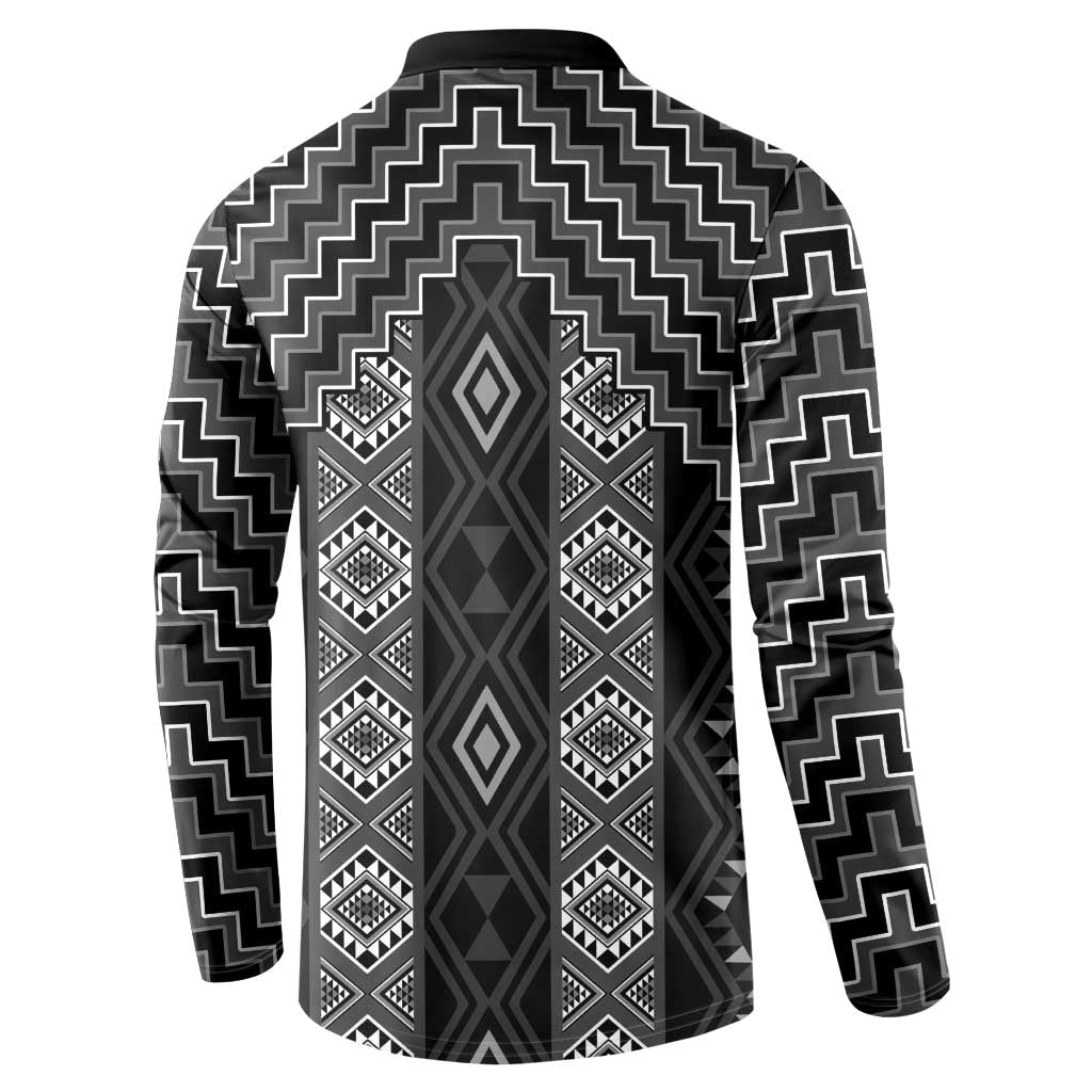 New Zealand Aotearoa Button Sweatshirt Black Poutama With Taniko Pattern LT05