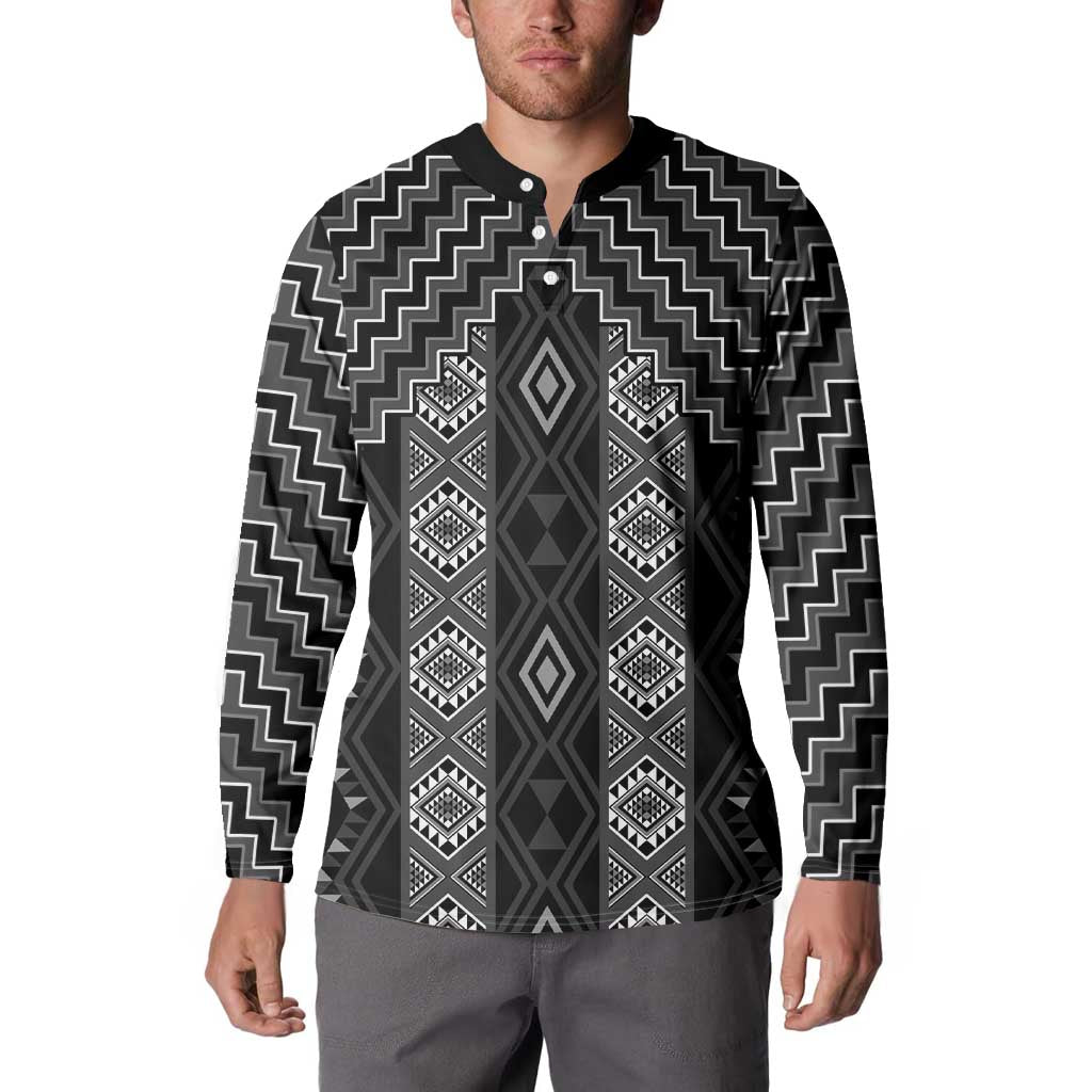 New Zealand Aotearoa Button Sweatshirt Black Poutama With Taniko Pattern LT05