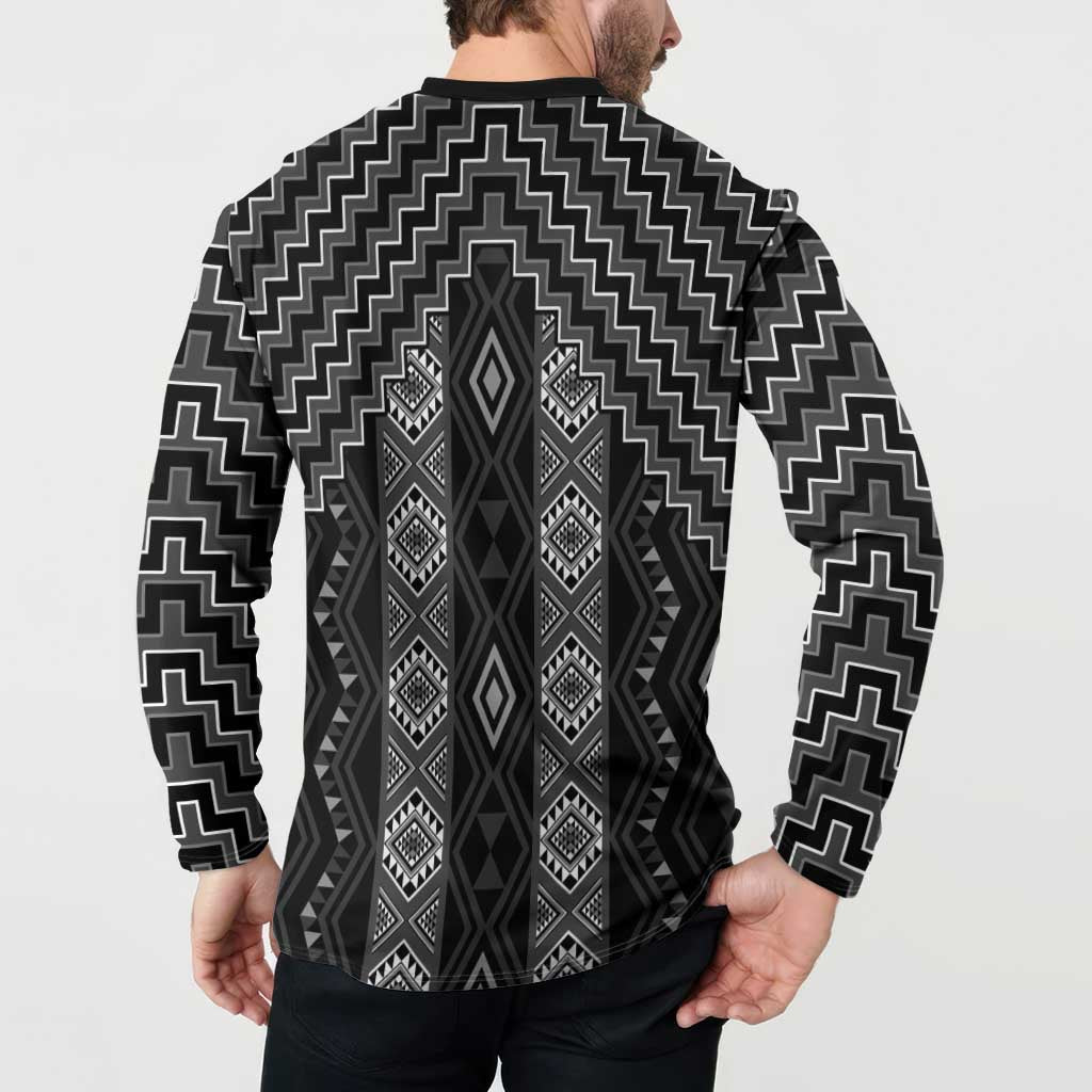 New Zealand Aotearoa Button Sweatshirt Black Poutama With Taniko Pattern LT05