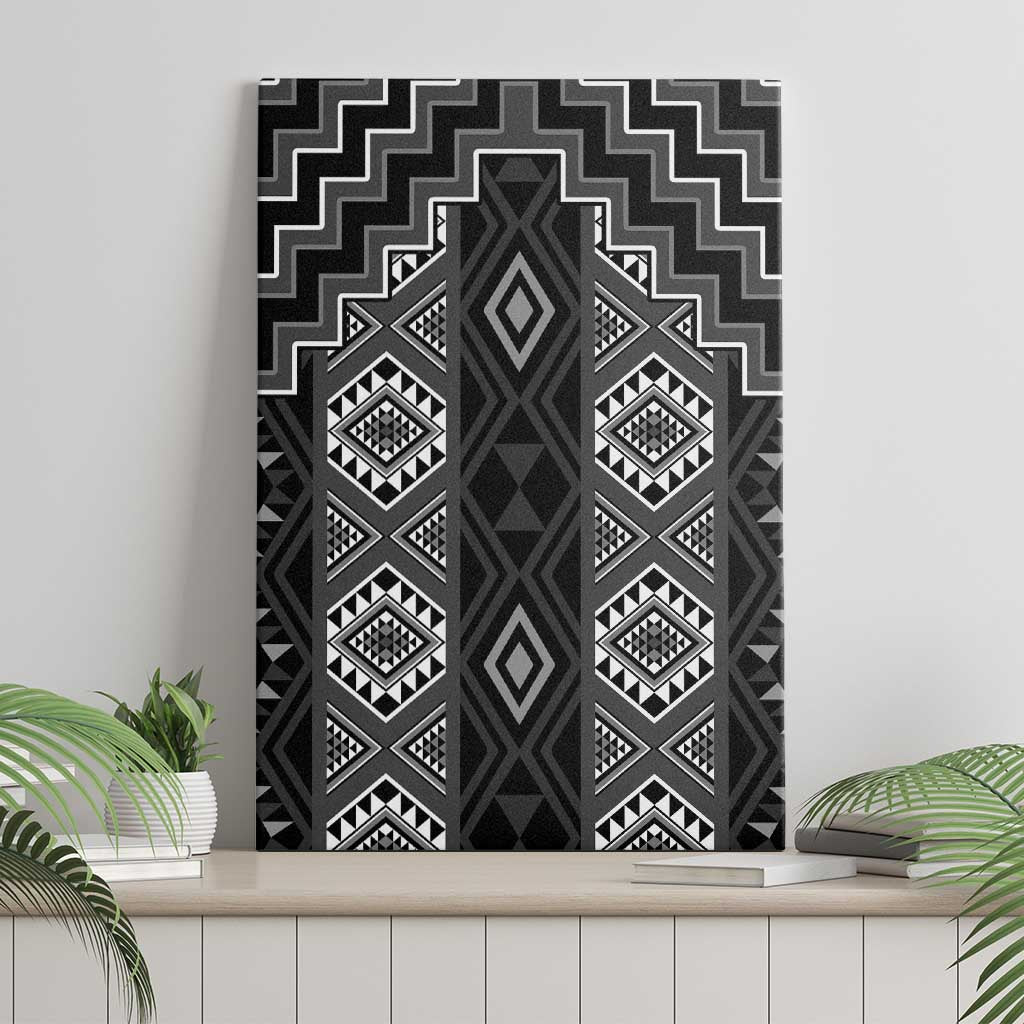 New Zealand Aotearoa Canvas Wall Art Black Poutama With Taniko Pattern LT05 - Polynesian Pride