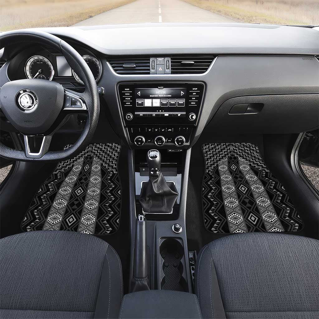 New Zealand Aotearoa Car Mats Black Poutama With Taniko Pattern LT05 Set 2pcs - Front Black - Polynesian Pride