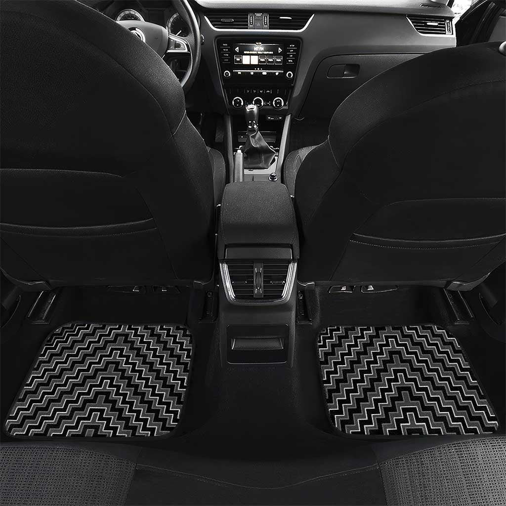 New Zealand Aotearoa Car Mats Black Poutama With Taniko Pattern LT05 Set 2pcs - Back Black - Polynesian Pride