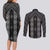 New Zealand Aotearoa Couples Matching Long Sleeve Bodycon Dress and Long Sleeve Button Shirt Black Poutama With Taniko Pattern LT05