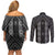 New Zealand Aotearoa Couples Matching Off Shoulder Short Dress and Long Sleeve Button Shirt Black Poutama With Taniko Pattern LT05